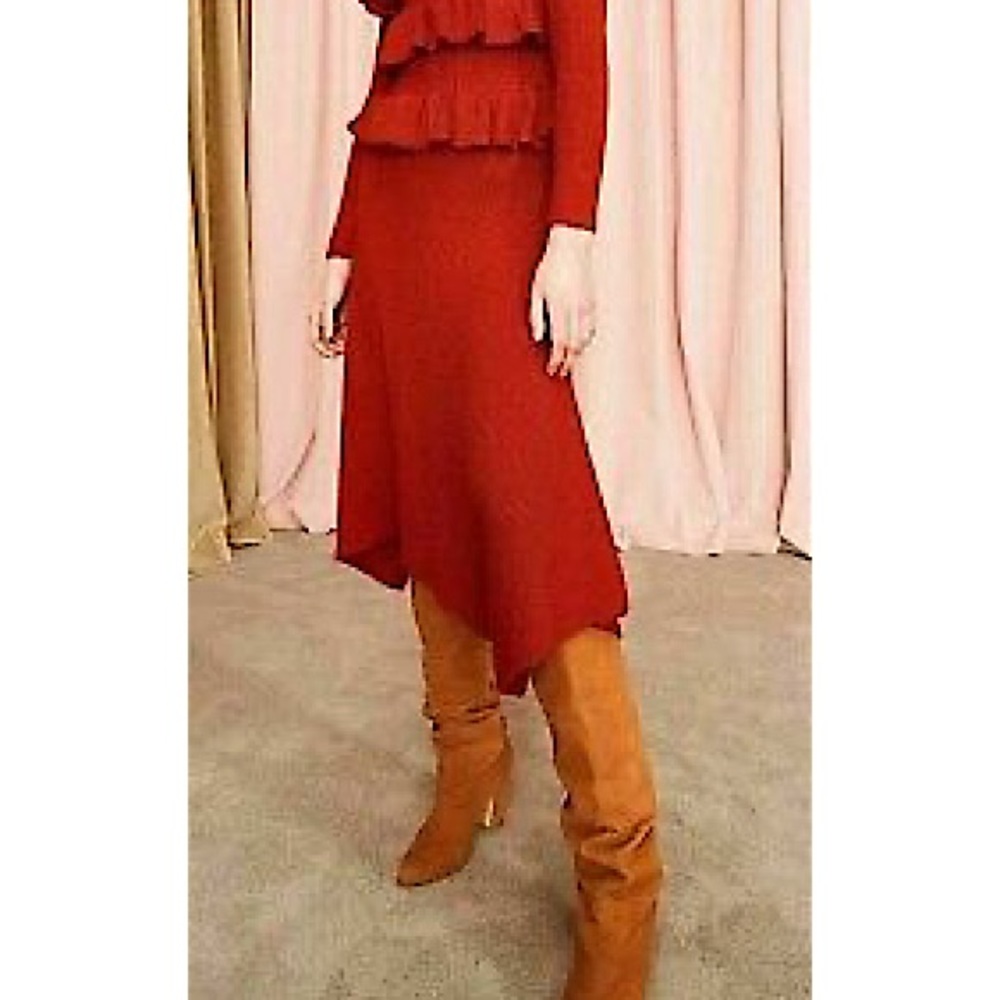 Ulla Johnson XO Barney’s New York Alessia Baby Alpaca Silk Skirt in Crimson